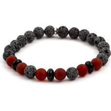 Beaded bracelet made of onyx, lava stone and carnelian MINK65 - Length: 19 cm