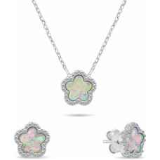 Charming jewelry set with opals and zircons Flowers SET289WP (necklace, earrings)