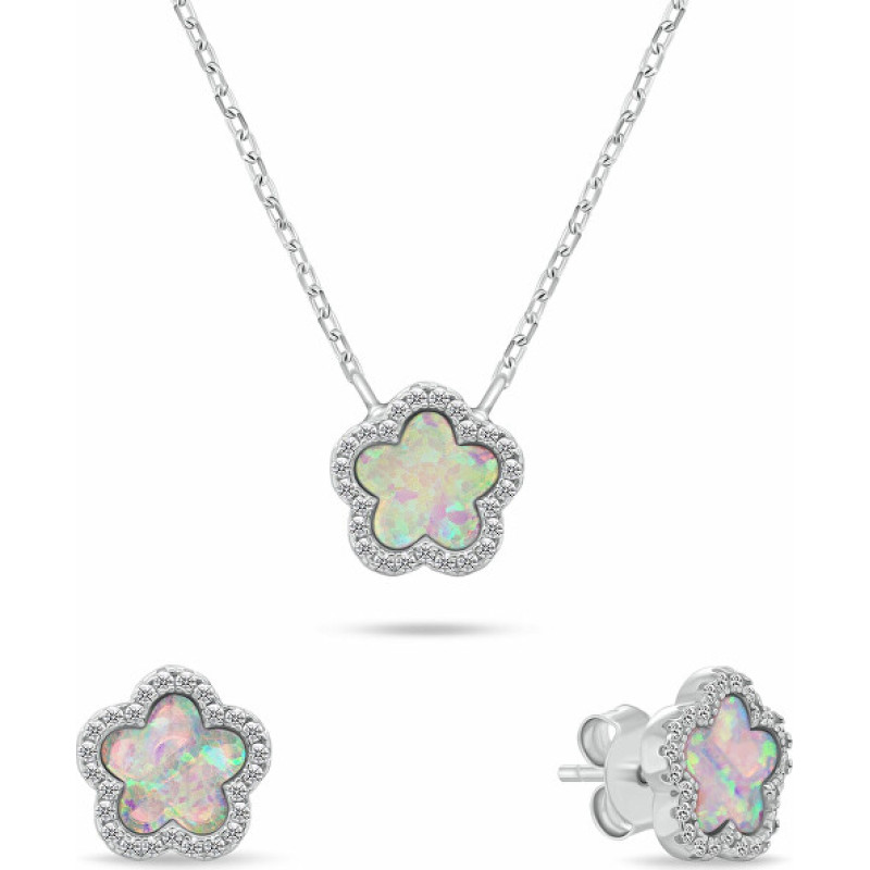 Charming jewelry set with opals and zircons Flowers SET289WP (necklace, earrings)