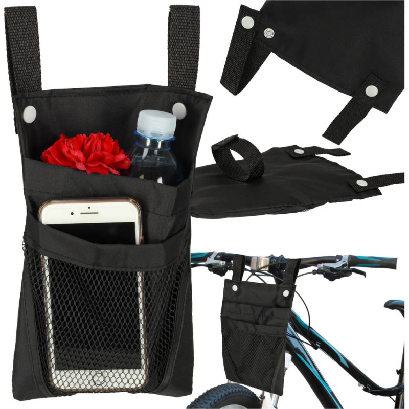 Velosipēda motorollera stūres telefona pannier soma melna