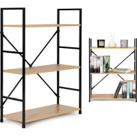 Modernhome Wide Wooden Shelf with Metal Frame LOFT Style, 3 Shelves ModernHome
