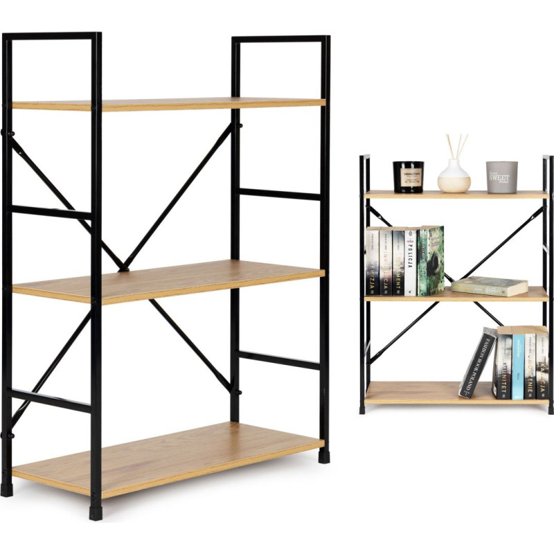 Modernhome Wide Wooden Shelf with Metal Frame LOFT Style, 3 Shelves ModernHome