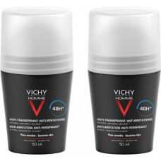 Rullīšu dezodorants Vichy Homme 48H Deo Roll-On Deodorant (Anti-Transpirant Extra Sensitive), 2 x 50 ml