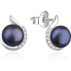 Elegant silver earrings with real pearl and zircons AGT-E219PW-PBK