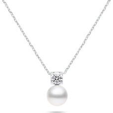 Silver necklace with real pearl and cubic zirconia NCL212W