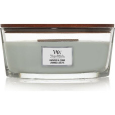WoodWick Ellipse aromātiskā svece ar kraukšķīgu koka vītni | Lavanda un Ciedrs