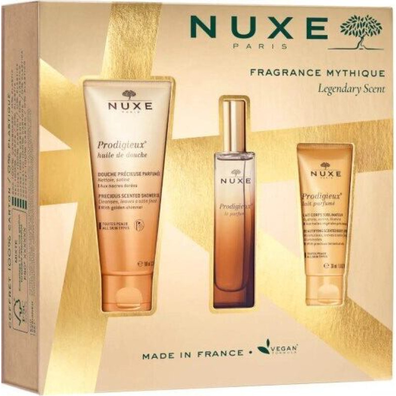 Nuxe Prodigieuse iepakojums - Dušas eļļa, Parfīma ūdens, Parfīmotā piena - 100ml, 50ml, 30ml