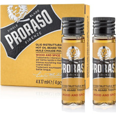 Proraso karstu eļļas apstrāde - Siltināma barības eļļa Wood & Spice bārdai, 4x17ml