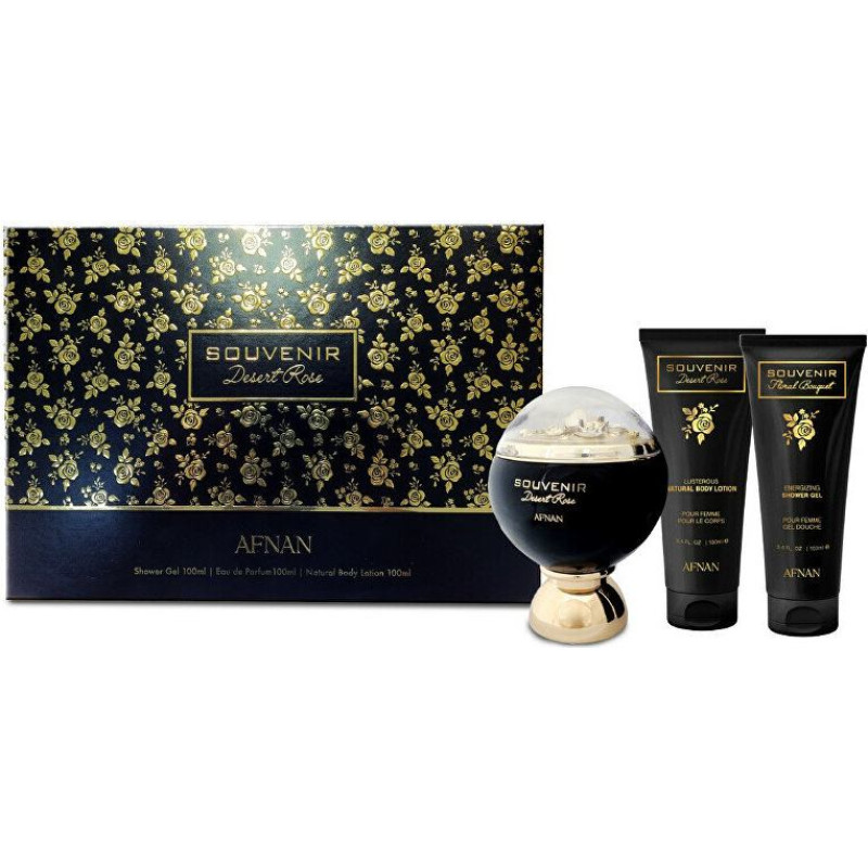 Dāvanas komplekts EDP - AFNAN - Souvenir Desert Rose - 100 ml EDP - Dušas želeja 100 ml - Ķermeņa piens 100 ml