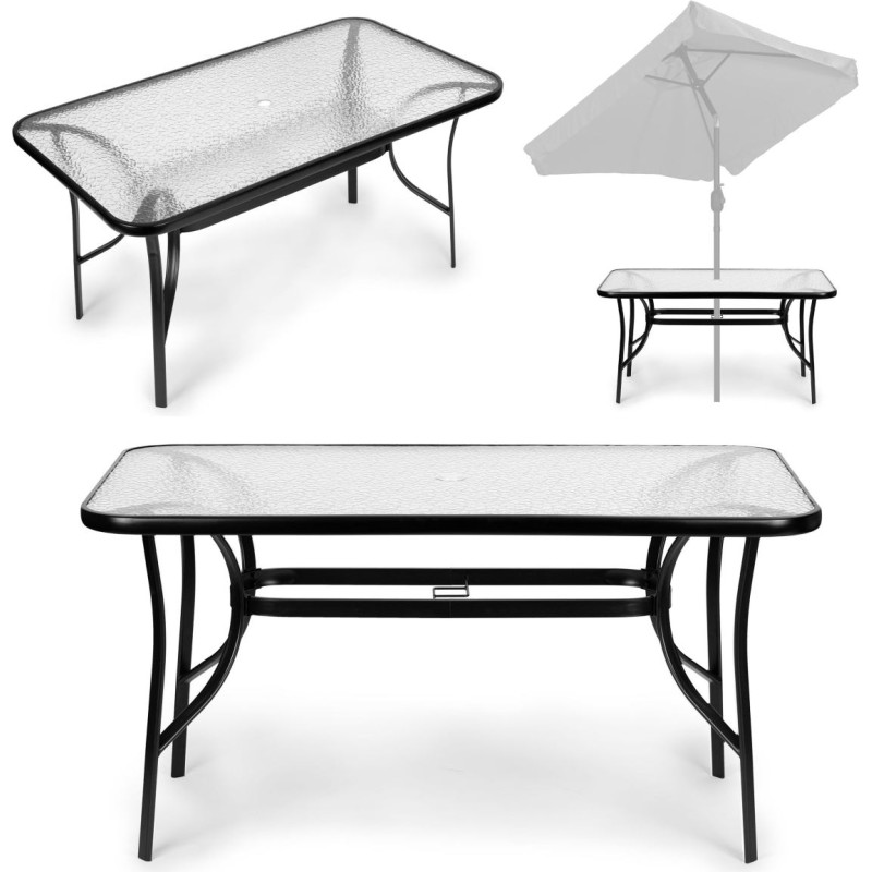 Multigarden Garden glass table 120x70 cm, for terrace and garden, tempered glass, umbrella hole, MultiGarden