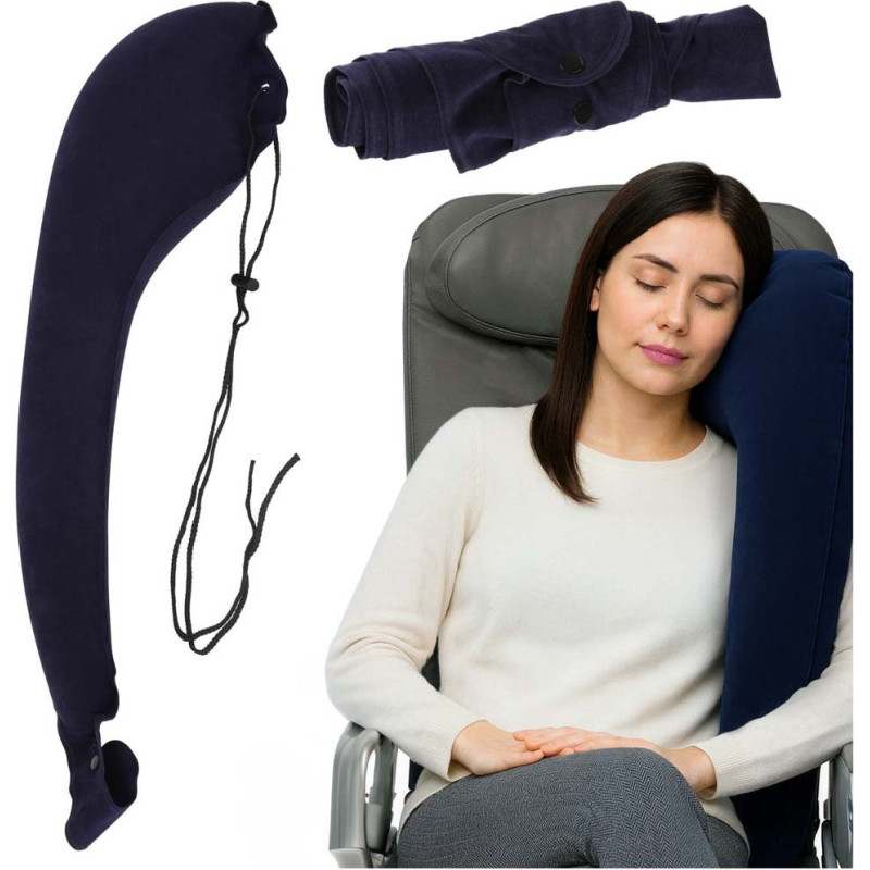 Piepūšams sānu ceļojuma spilvens ar stiprinājumu uz pleca