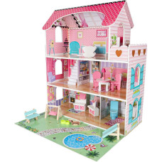 Lulilo Gardeno koka leļļu māja ar dārza mēbelēm 70cm rozā LED