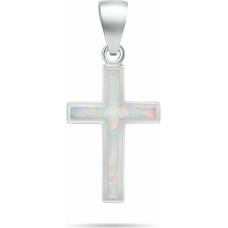 Silver pendant Cross with white synthetic opal PT141W