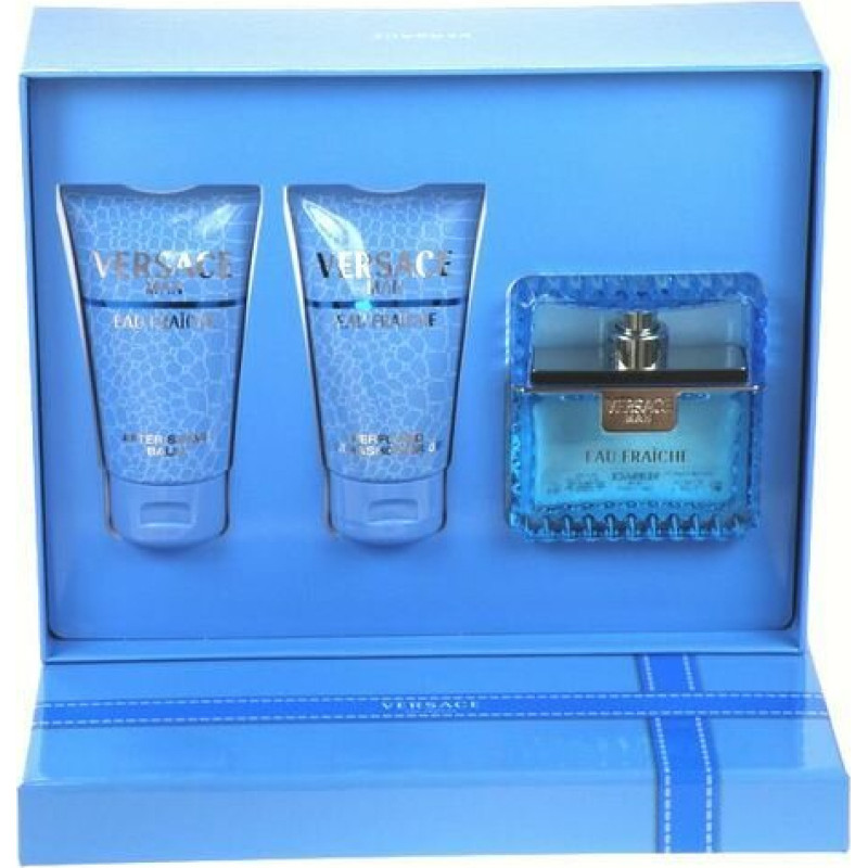 Komplekts Versace Eau Fraiche Man vīriešiem: EDT Tualetes ūdens, 50 ml + dušas želeja, 50 ml + pēcskūšanās balzams, 50 ml