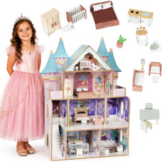 Ecotoys Wooden Dollhouse Bella Castle 4 Floors 5 Rooms 15 Pieces of Furniture ECOTOYS