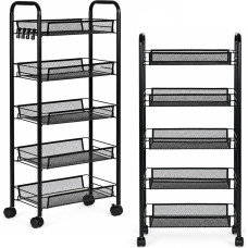 Modernhome Metalowy regał mobliny organizer łazienkowy kuchenny z 5 p&oacute;łkami k&oacute;łka czarny ModernHome