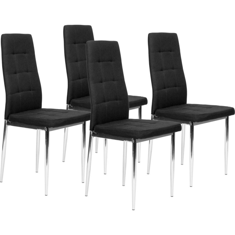 Set of 4 chairs for the living room and dining room, simple quilted chair, chrome legs, black
