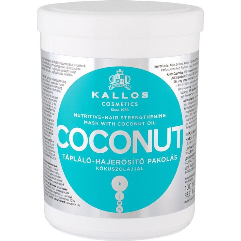 Stiprinoša matu maska Kallos Cosmetics KJMN Nutritive-Hair ar kokosriekstu eļļu 1000 ml