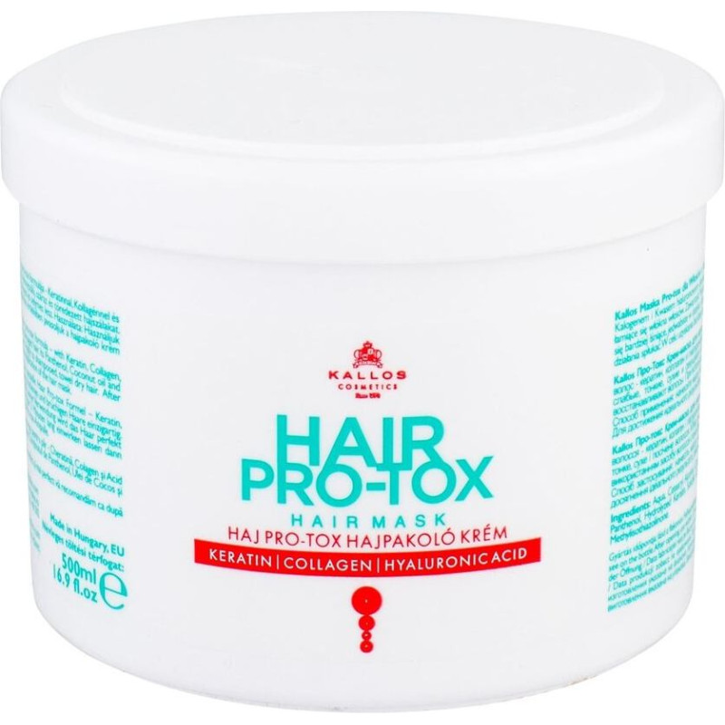 Kallos Hair Pro-Tox matu maska ar keratīnu, kolagēnu un hialurona skābi, 500 ml