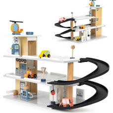 Ecotoys Large Wooden Garage Parking with Elevator + Cars, Helicopter, Car Wash ECOTOYS