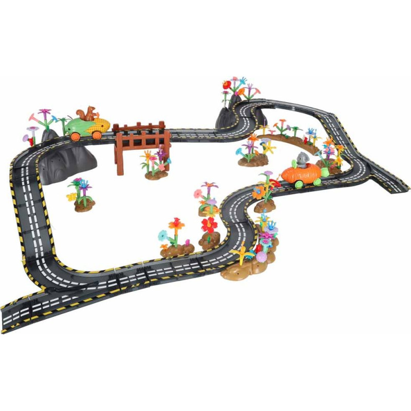 Magnētiskā auto sacīkšu trase 2 gaismas transportlīdzekļi 310 elementi