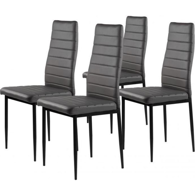 Set of 4 chairs for living room and dining room with Eco-Leather, ergonomic backrest, grey