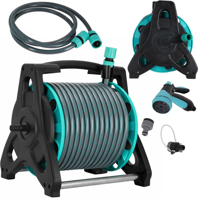 Dārza šļūtene uz ruļļa statīva LUARO smidzinātāja pistoles savilcējs 30 m