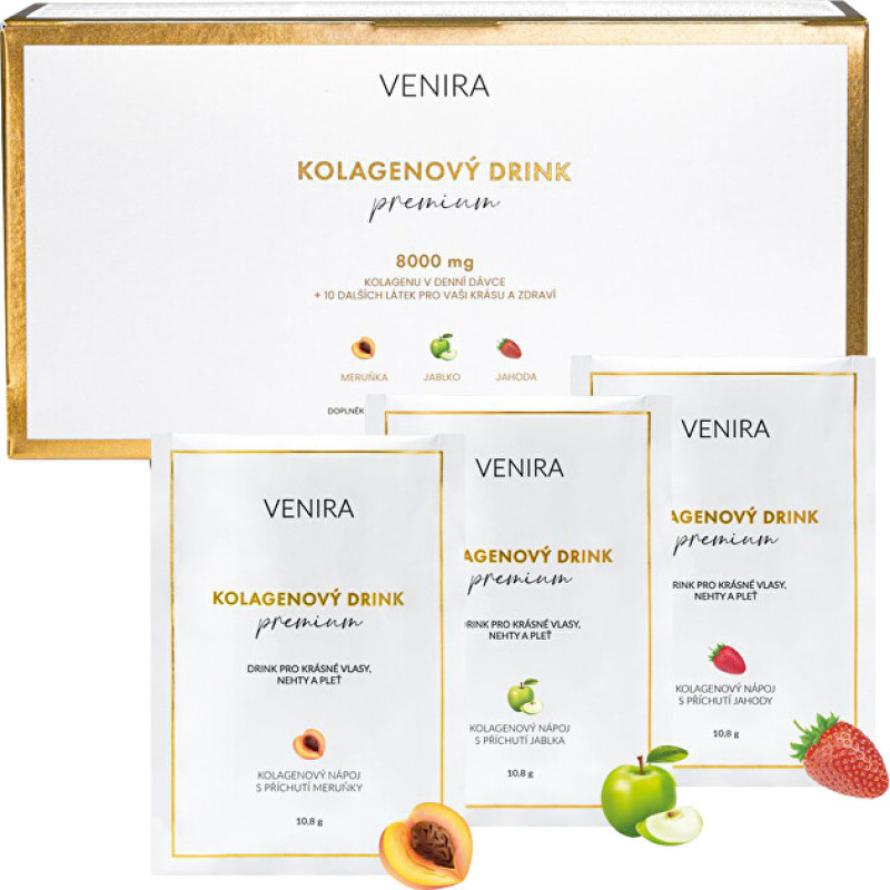 Kolagenový drink pro vlasy, nehty a pleť s příchutí (meruňka, jablko, jahoda) 30 sáčků