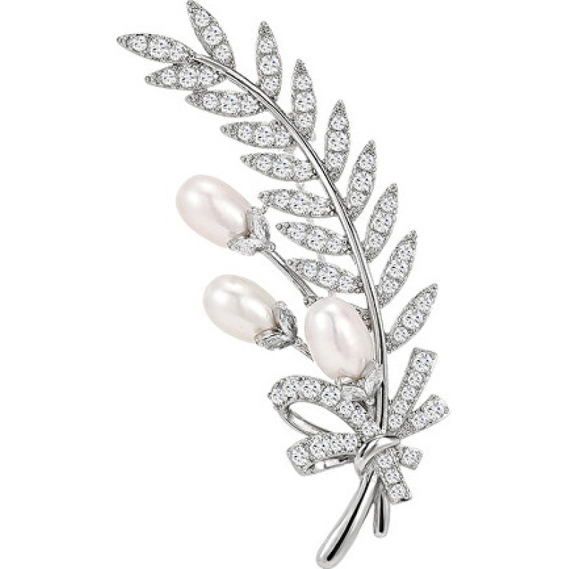Tender brooch Branch with genuine pearls and crystals Silver