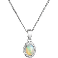 Luxurious silver necklace with genuine opal and zircons 12085.3