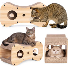 Petsi Cardboard Cat Scratcher with House, Bed and Hanging Pom-Poms Petsi