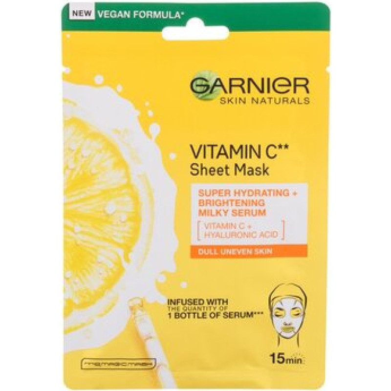 Garnier Skin Naturals Vitamin C Sheet Mask - Moisturizing textile mask to brighten the skin with vitamin C