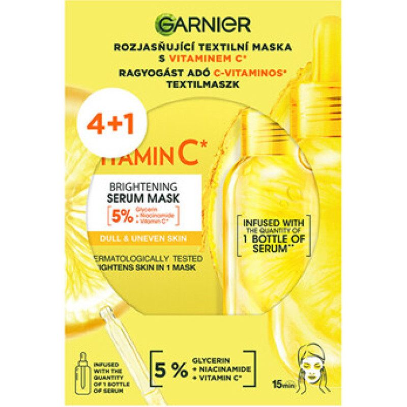 Garnier Vitamin C Brightening Serum Mask Set - Sada rozjasňuj&iacute;c&iacute;ch textiln&iacute;ch masek s vitaminem C