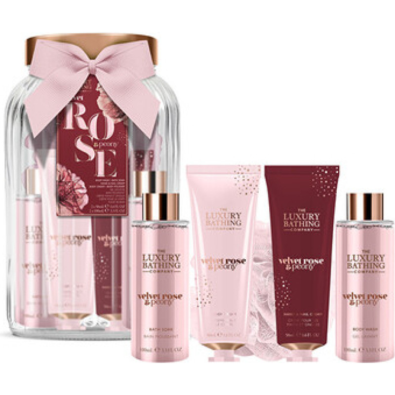 The Luxury Bathing Company Velvet Rose D&aacute;rkov&aacute; sada ve skleněn&eacute; d&oacute;ze ( Růže & Pivoňka )