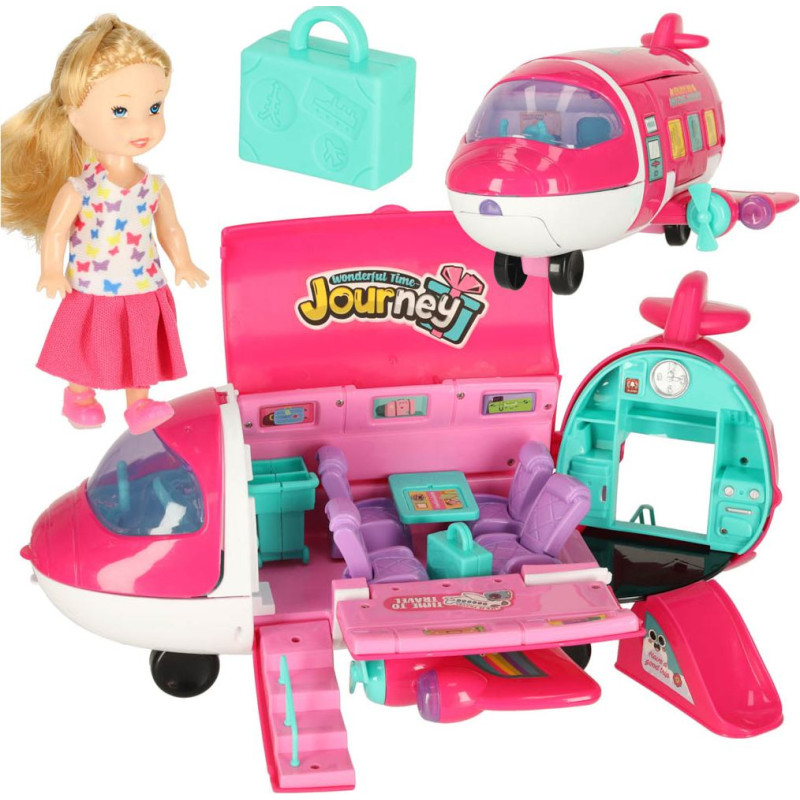 Pasažieru lidmašīna lellēm 2in1 saliekamie aksesuāri rozā krāsā