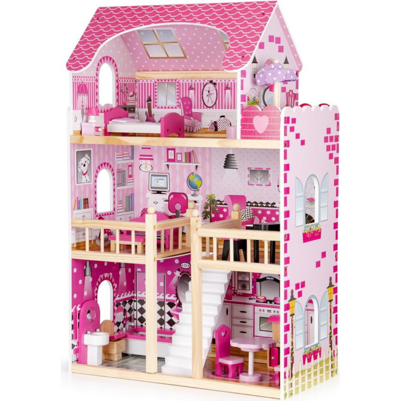 Ecotoys koka leļļu namiņš ar LED gaismām