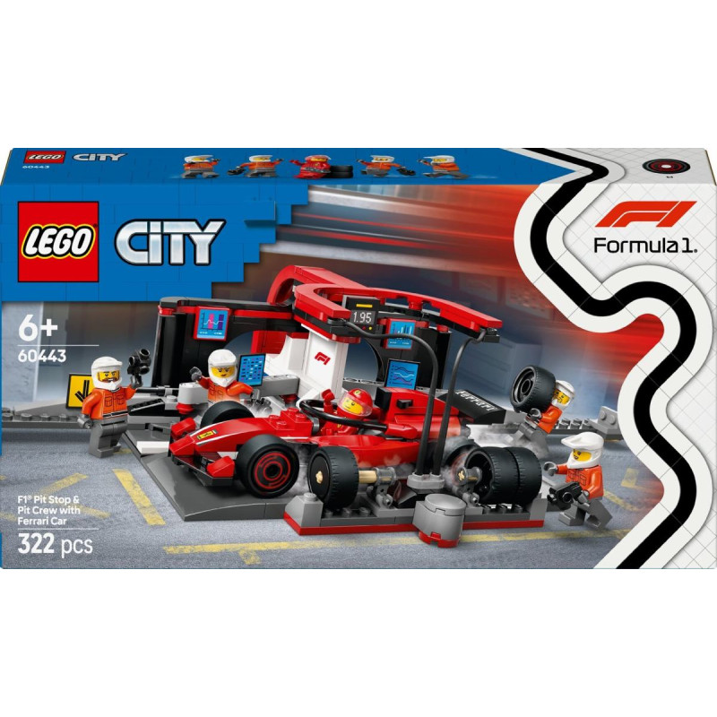 60443 LEGO® City F1® remonta punkts, mehāniķi un Ferrari automobilis