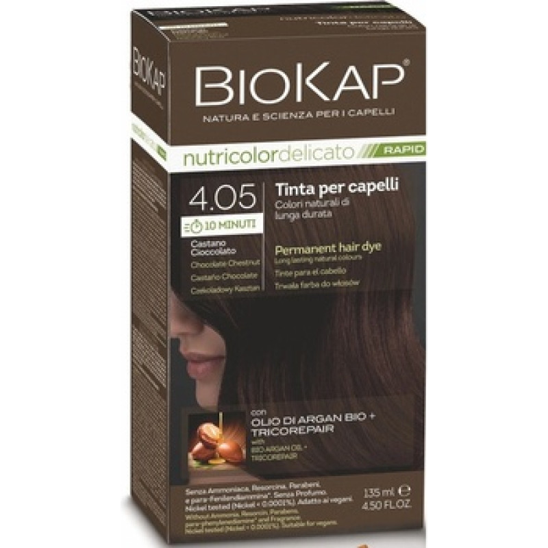 Biokap NUTRICOLOR DELICATO - Barva na vlasy - 4.05 Ka&scaron;tanovo čokol&aacute;dov&aacute; 140 ml