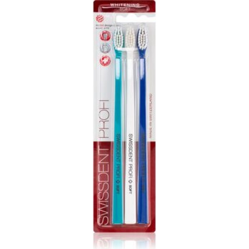 Swissdent Whitening Trio Soft Set (2 + 1 FREE turquoise + white + dark blue) - Toothbrush Set