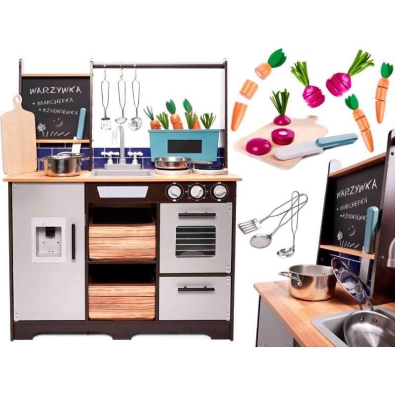 Bērnu koka MDF virtuve ar piederumiem LOFT XXL 96cm