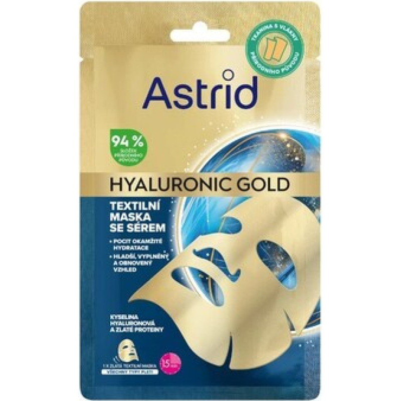 Astrid Hyaluronic Gold Mask - Textiln&iacute; maska se zlat&yacute;mi proteiny pro hlad&scaron;&iacute; vzhled a obnovu objemu pleti