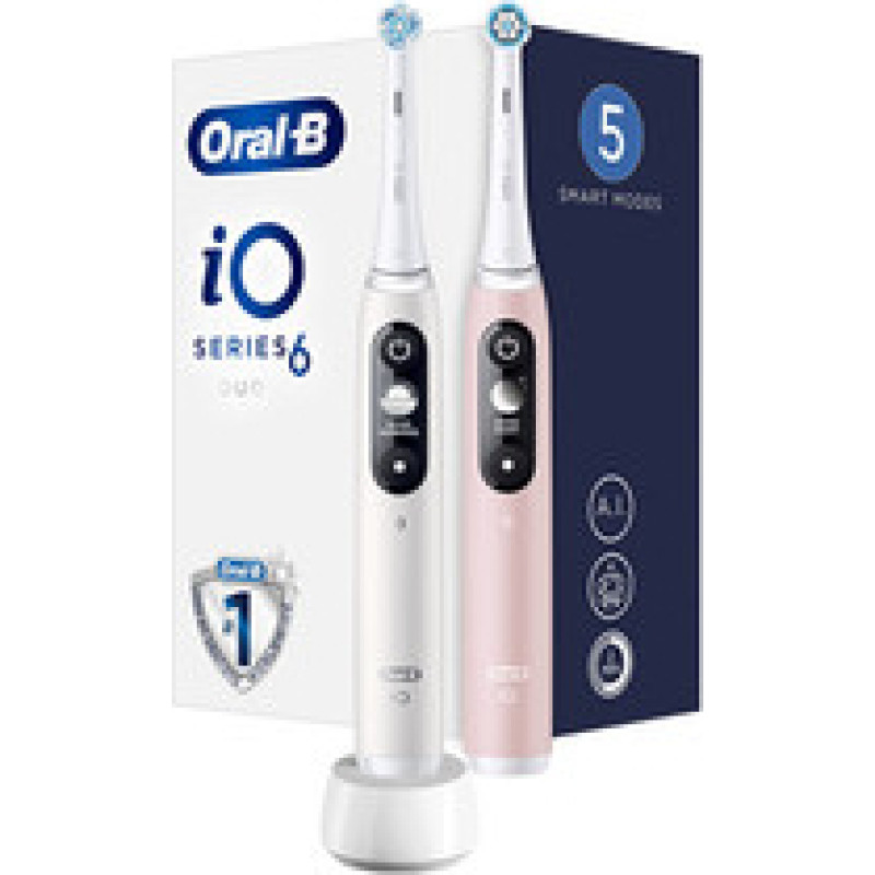 Oral B iO6 Series Duo Pack White/Pink Sand Extra Handle Toothbrush ( 2 ks ) - Elektrick&yacute; zubn&iacute; kart&aacute;ček