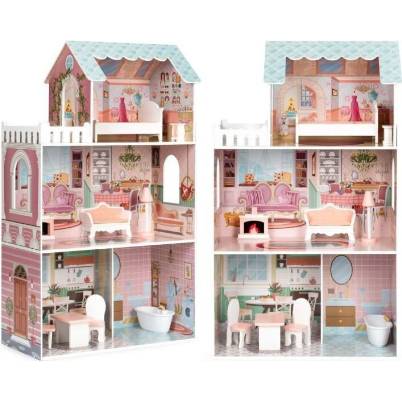 Leļļu māja ar mēbeļu komplektu Eco Toys D8112, 87 x 43 x 13 cm