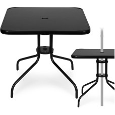 Multigarden Stolik ogrodowy kwadratowy 80 cm szkło hartowane otw&oacute;r na parasol czarny MultiGarden