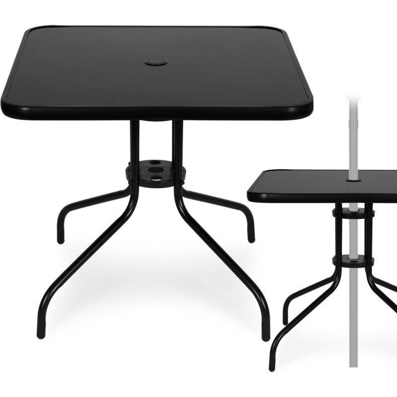 Multigarden Stolik ogrodowy kwadratowy 80 cm szkło hartowane otw&oacute;r na parasol czarny MultiGarden