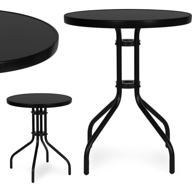 Multigarden Stolik ogrodowy okrągły 60 cm szkło hartowane st&oacute;ł na ogr&oacute;d taras balkon czarny MultiGarden