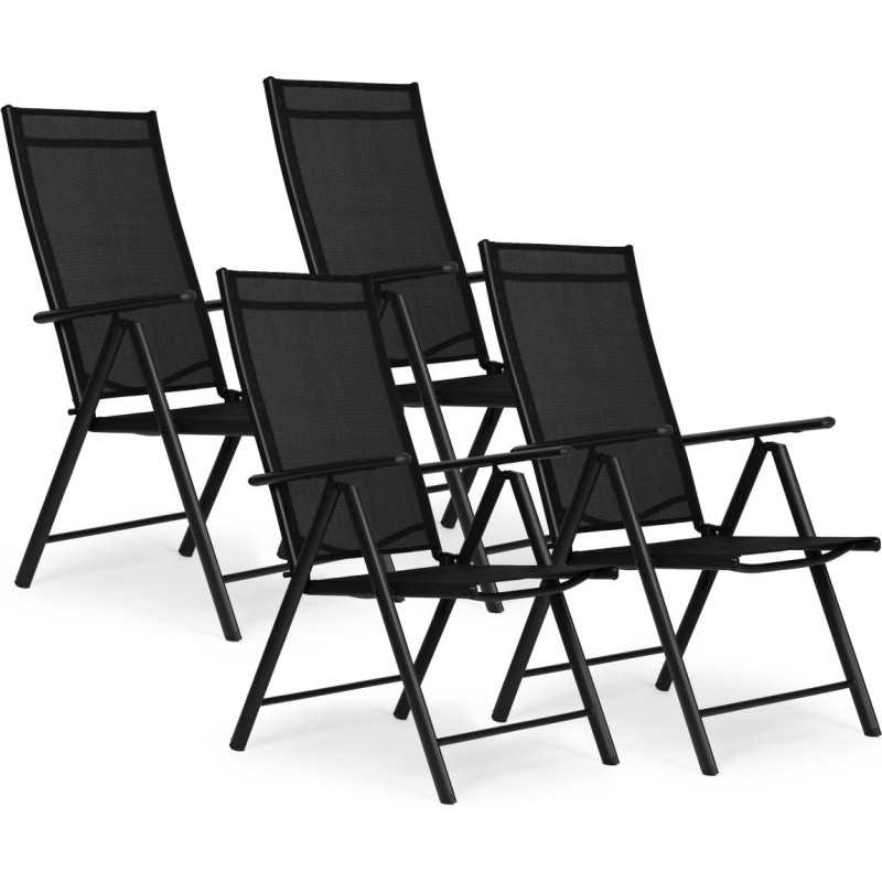 Multigarden Set of 4 folding garden chairs, steel, adjustable backrest, black, MultiGarden