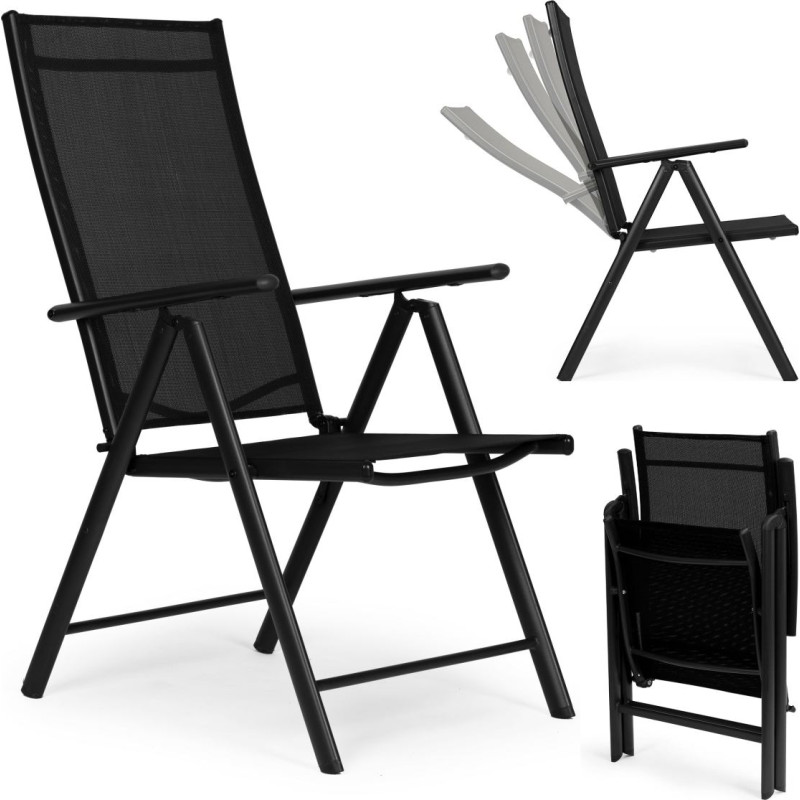 Multigarden Foldable Steel Garden Chair with Adjustable Backrest, Black, MultiGarden