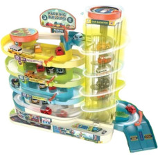 5 stāvu rotaļu autostāvvieta ar 4 automašīnām