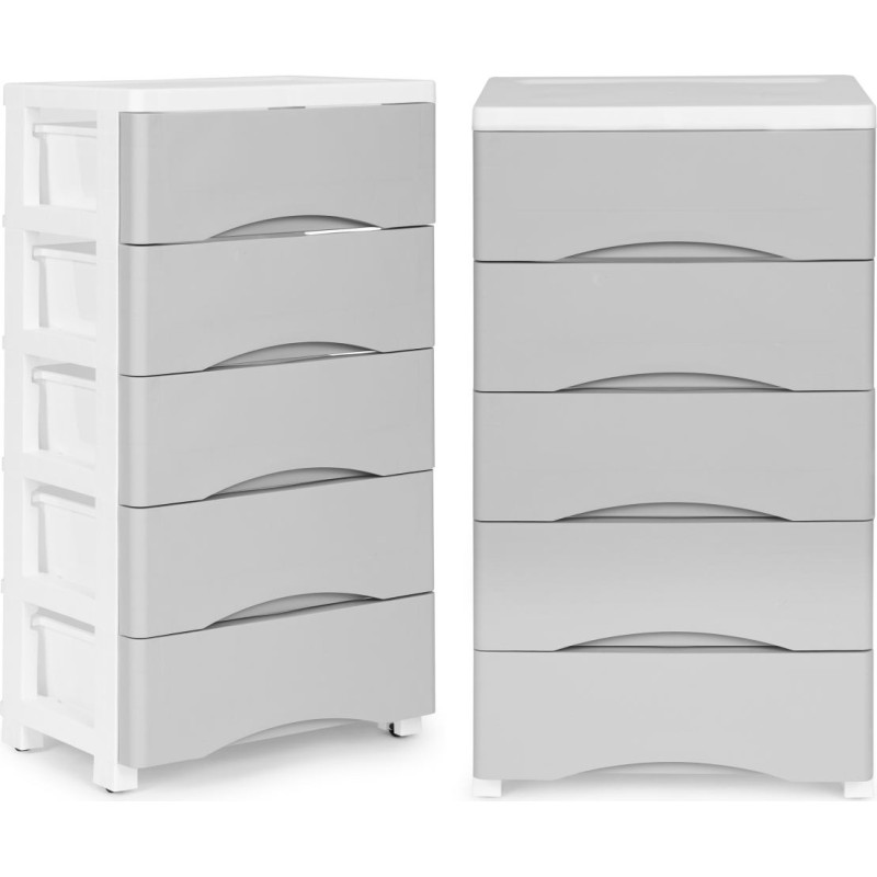 Modernhome Shelf Unit with 5 Pull-Out Drawers and Wheels Grey ModernHome